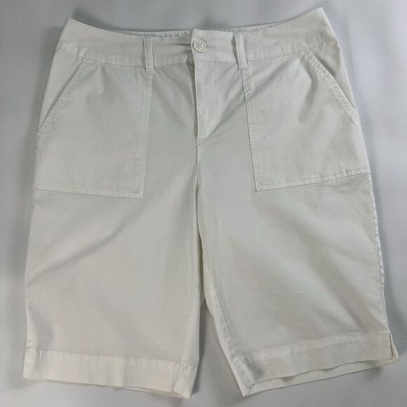 St. John's Bay Bermuda Shorts Womens White Denim Cotton Stretch Pockets Size 10 - Picture 1 of 8